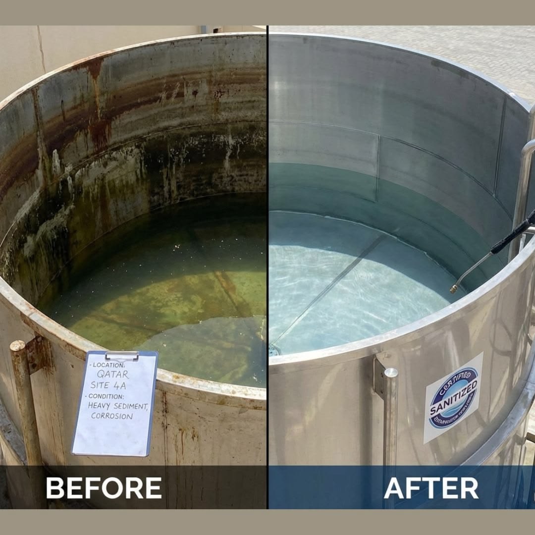 Water tank before and after cleaning result in Khandari Agra