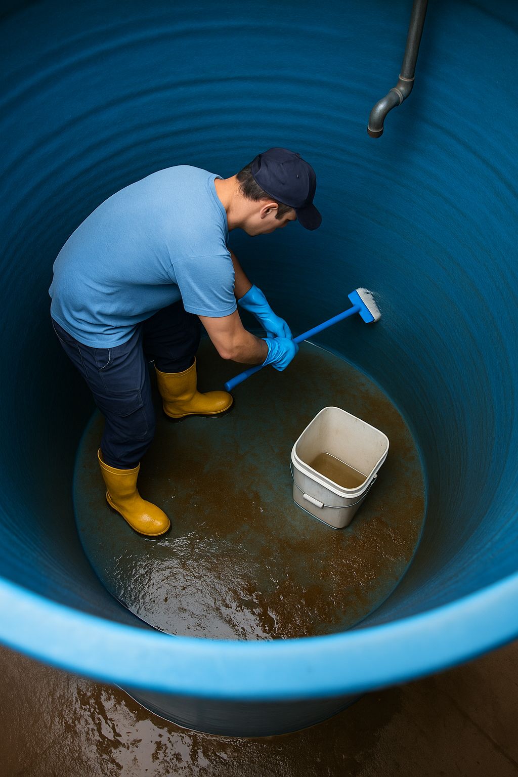 Trained water tank cleaning technicians with safety gear in Agra